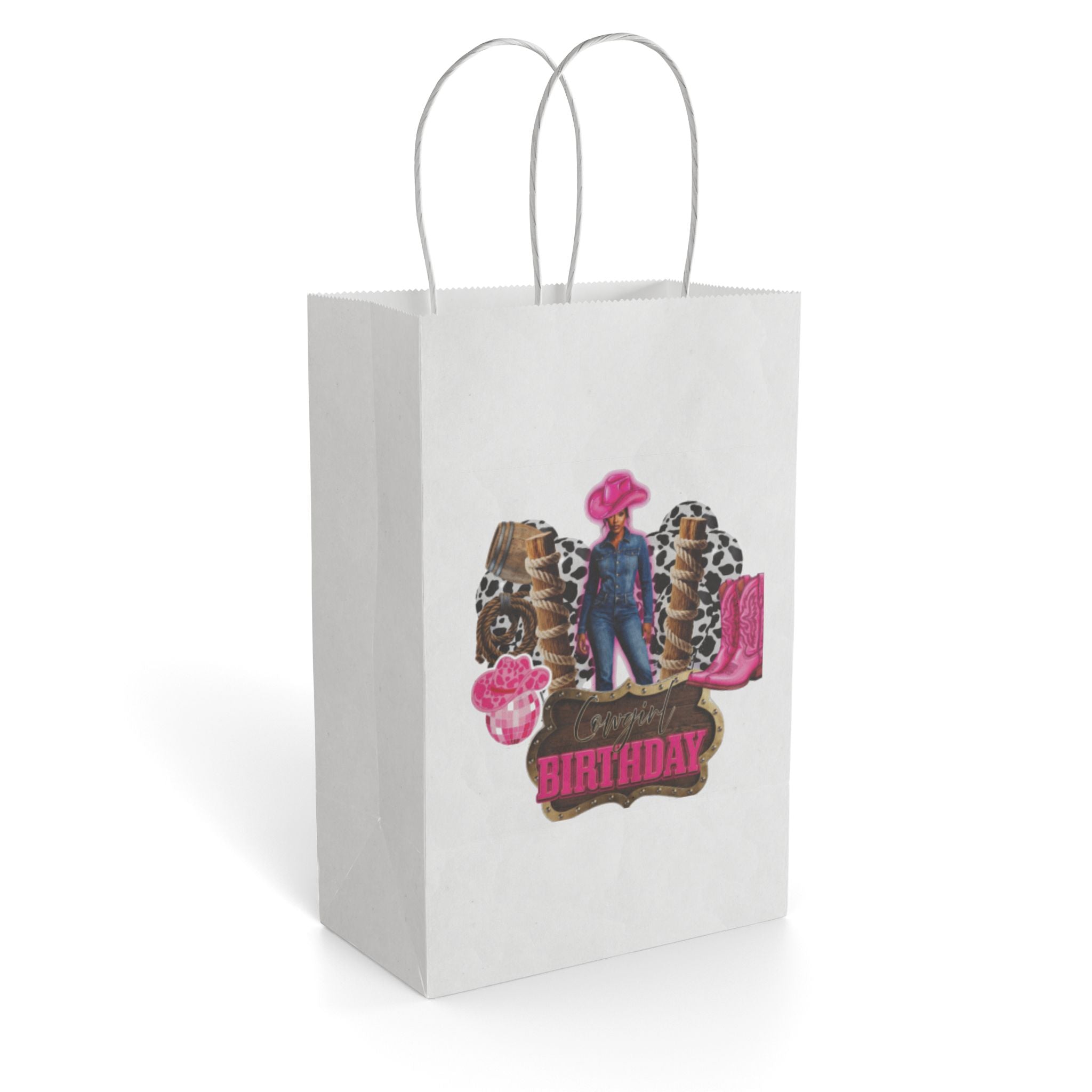 Cowgirl Birthday Paper Gift Bag — Pink Boots & Leopard Party Favor Bag