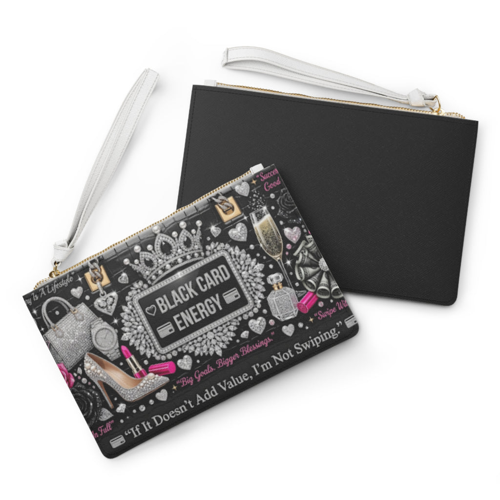Black Card Energy Clutch Bag — Glamorous Wallet Wristlet with 'If It Doesn't Add Value, I'm Not Swiping' Design