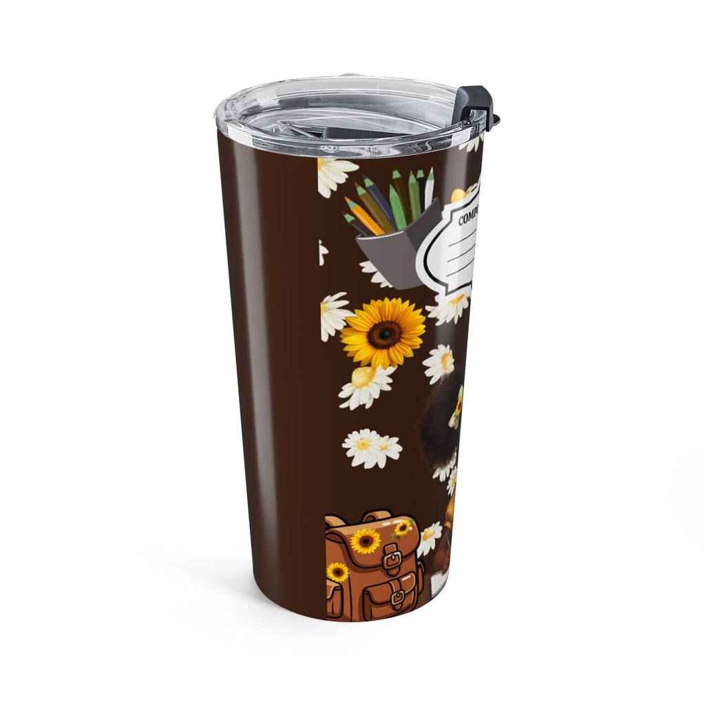 20oz Composition Book Tumbler – Cute Black Girl with Daisies Travel Cup