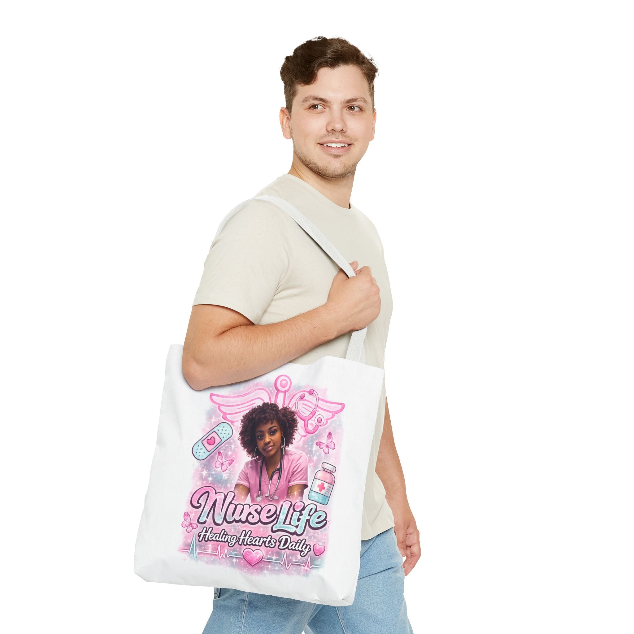 Nurse Life Tote Bag — 'Nurse Life: Healing Hearts Daily' Pink Medical AOP Tote