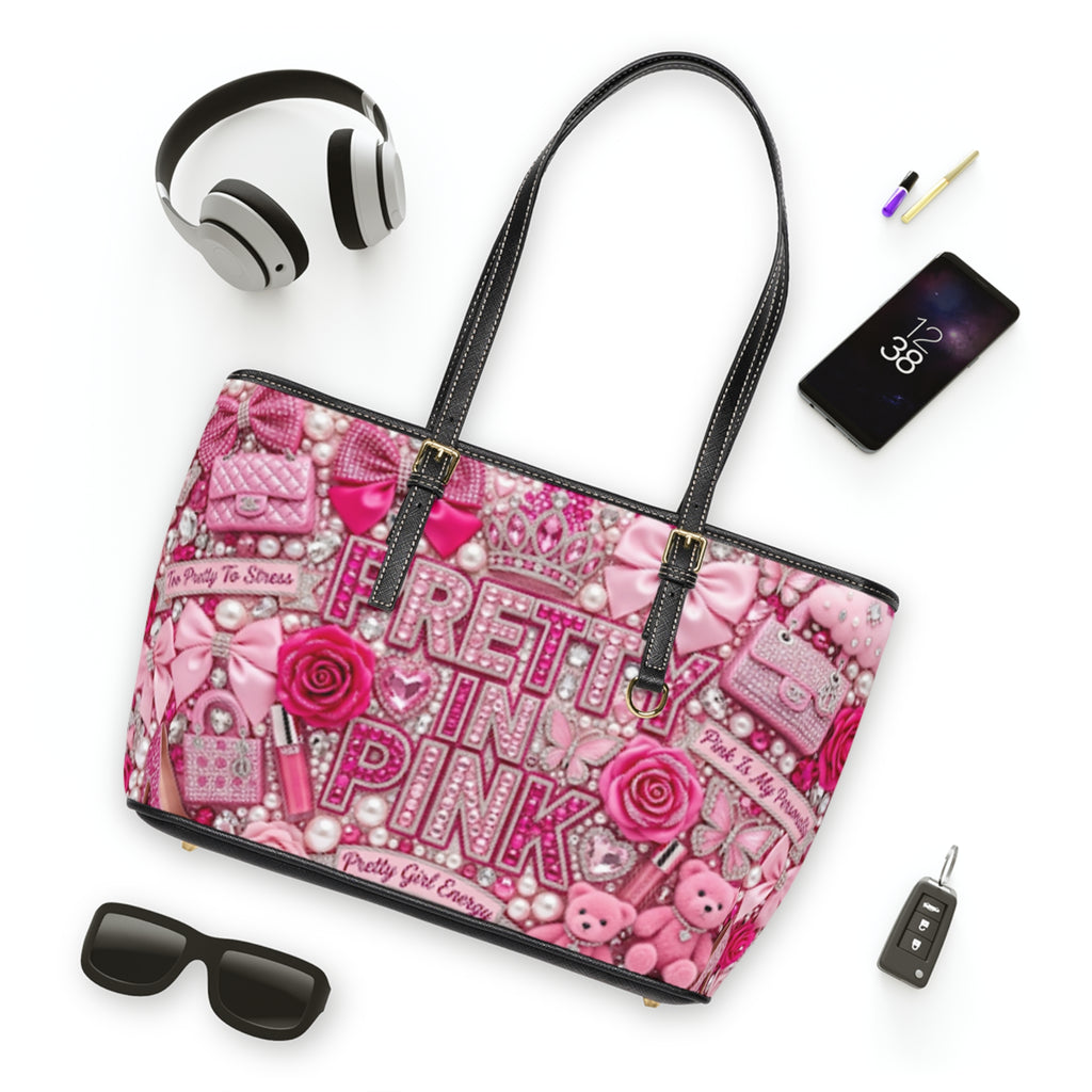 Pretty in Pink PU Shoulder Bag - Pink Tote with 'Pretty in Pink' Graphic