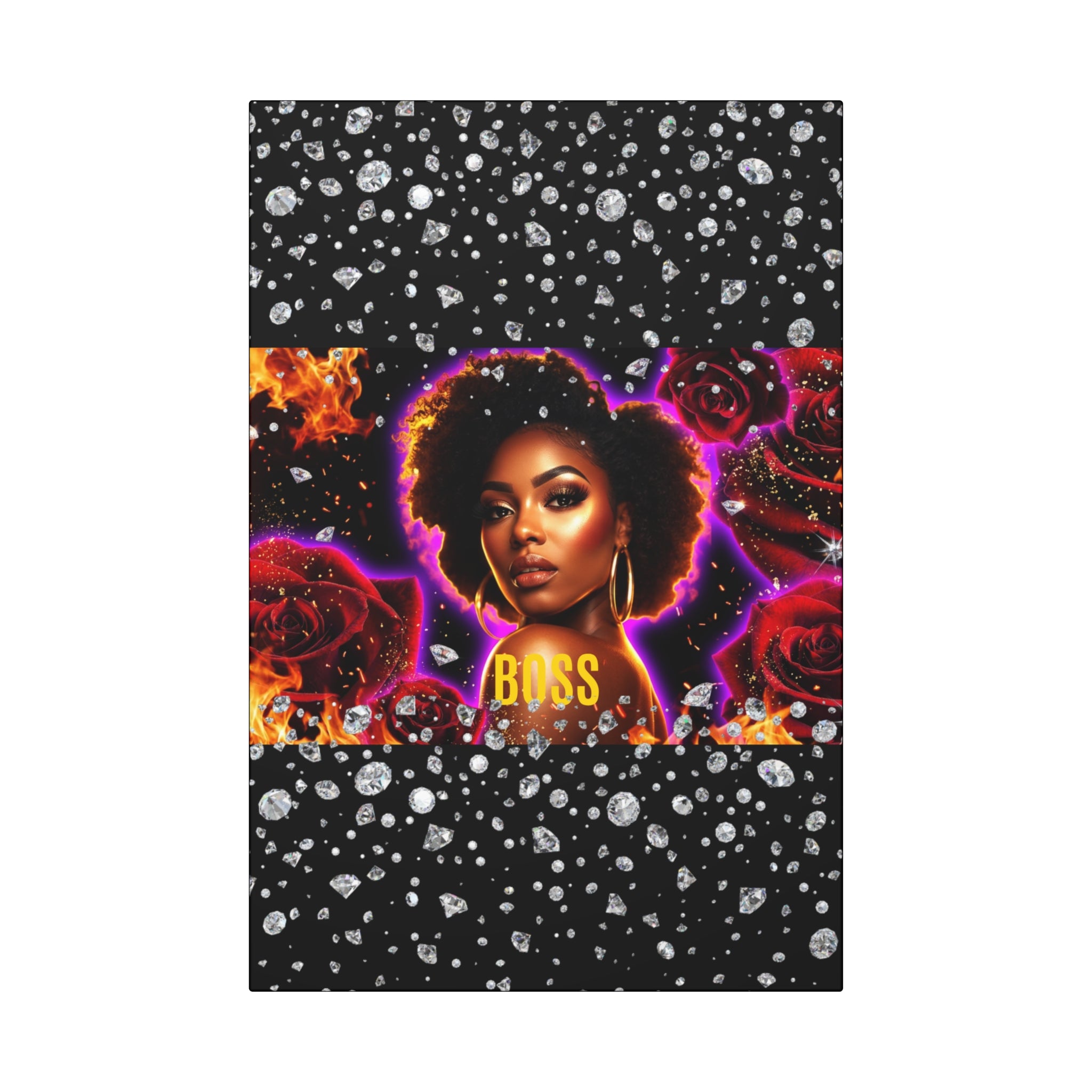 Canvas Art Wrap — "BOSS" Afrocentric Portrait with Sparkles & Roses
