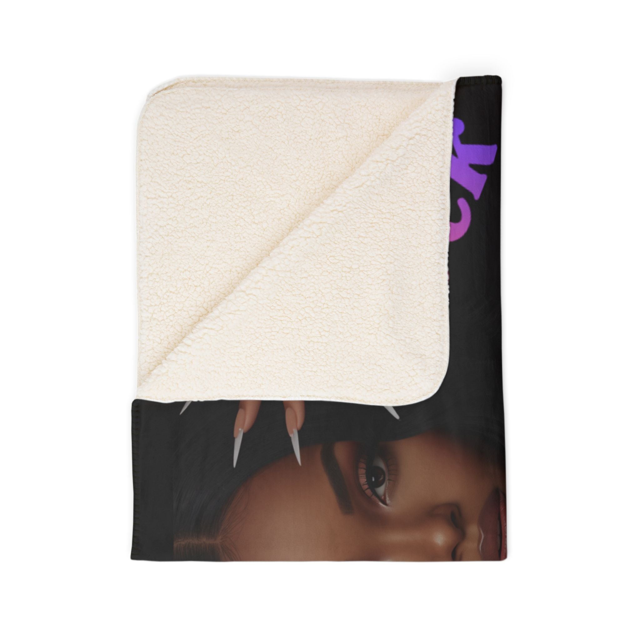 Fleece Sherpa Blanket — Bold Black Portrait with 'Kiss Suck Fuck' Text & Lip Graphic