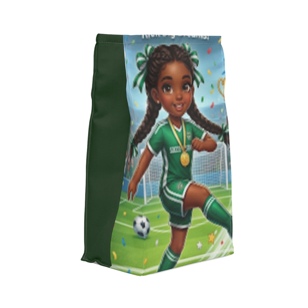 Girls' Soccer Polyester Lunch Bag — Cheerful Goal-Scorer Design