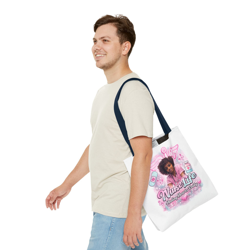 Nurse Life Tote Bag — 'Nurse Life: Healing Hearts Daily' Pink Medical AOP Tote