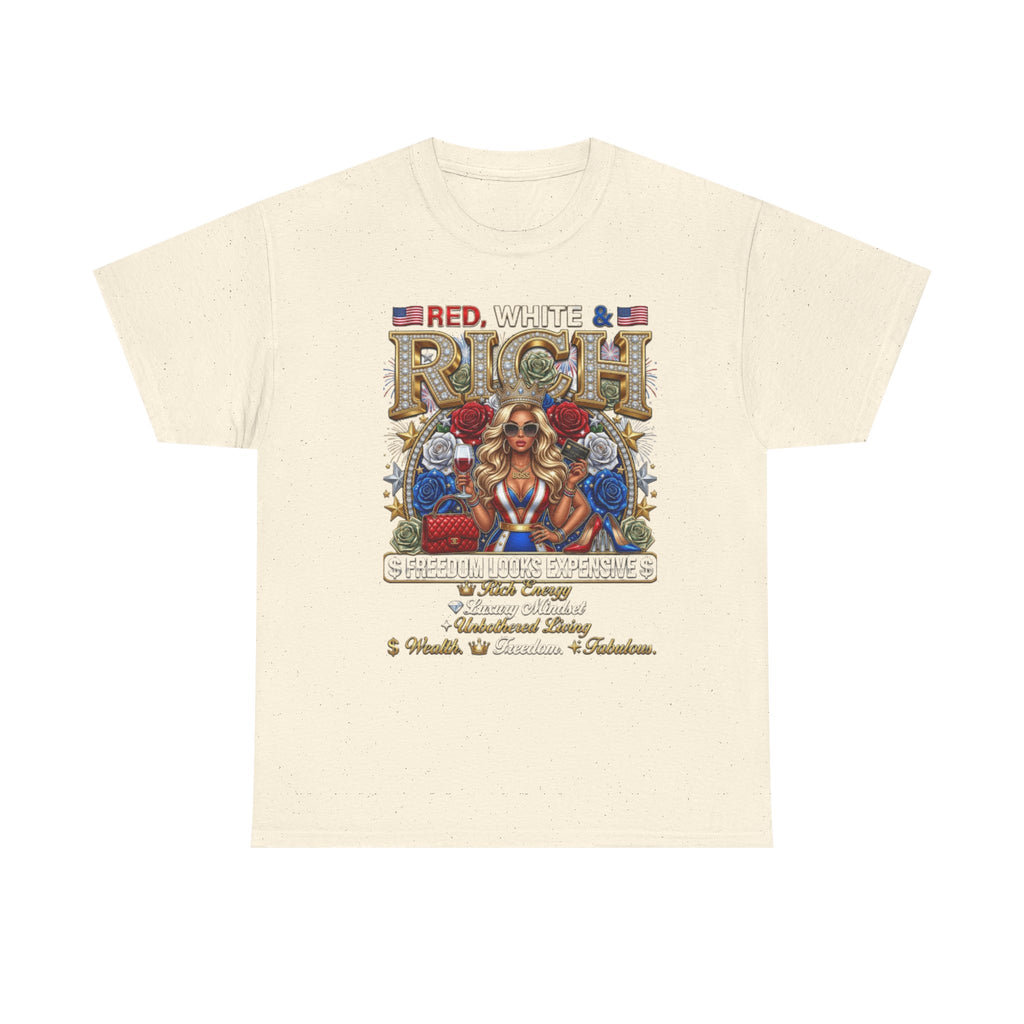 Red, White & Rich Graphic T-Shirt — Patriotic Vintage Pinup Tee