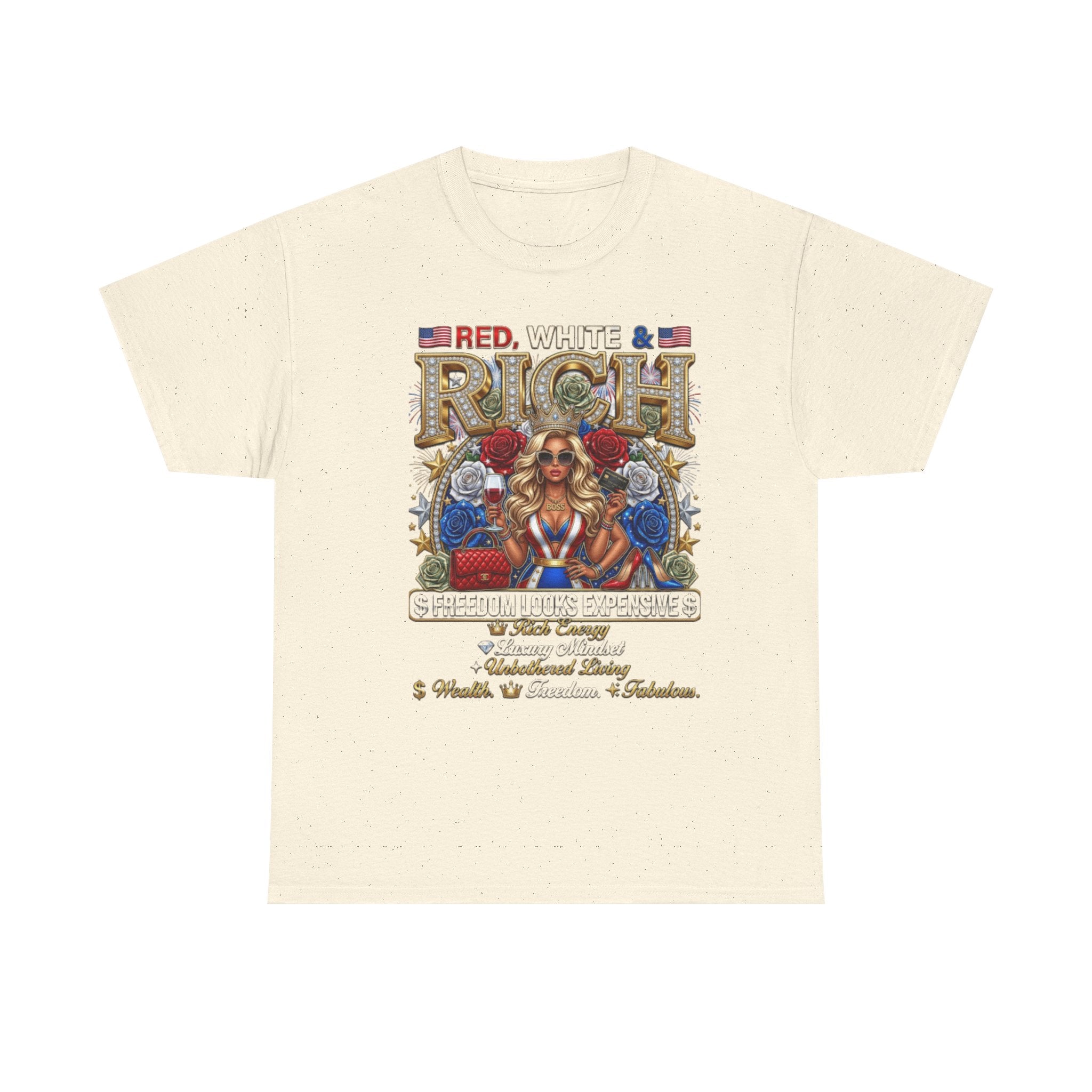 Red, White & Rich Graphic T-Shirt — Patriotic Vintage Pinup Tee
