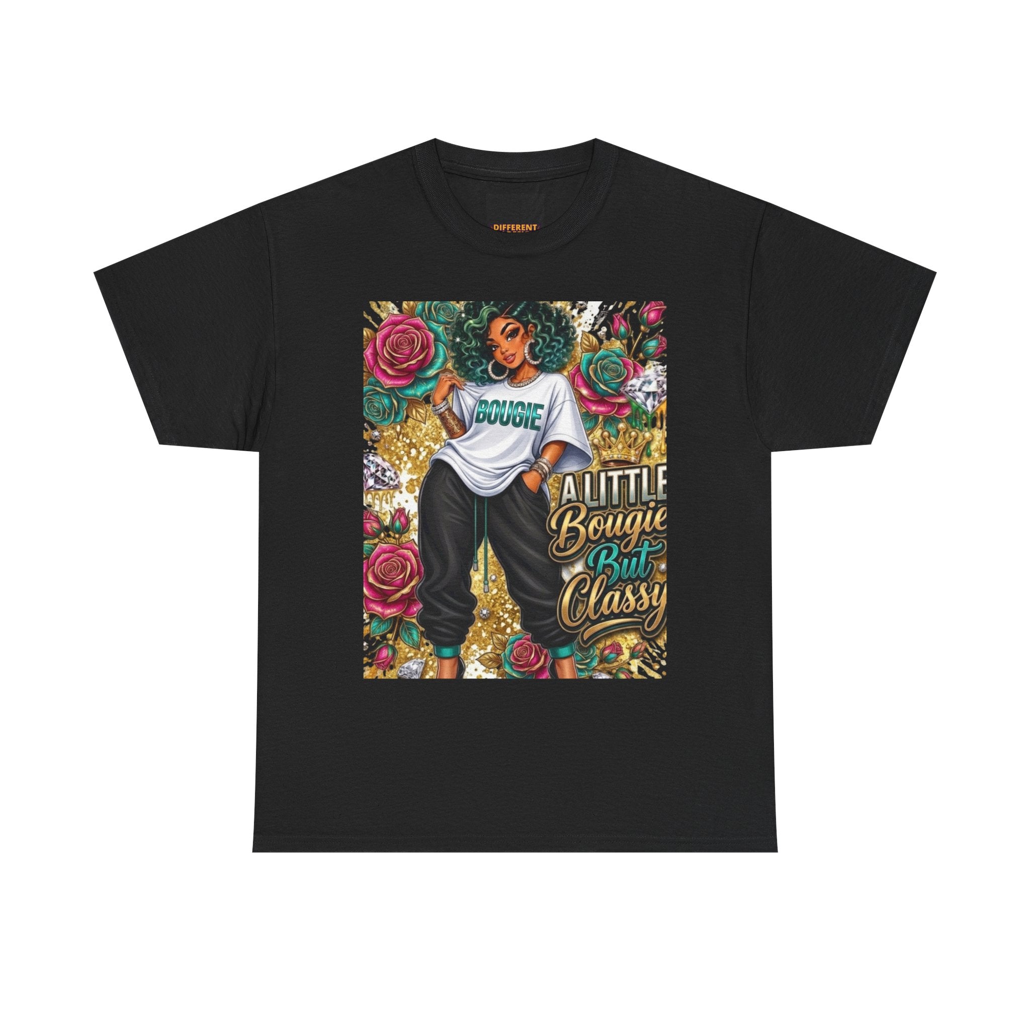 Graphic Tee — "A Little Bougie, But Classy" Floral Afrocentric Design