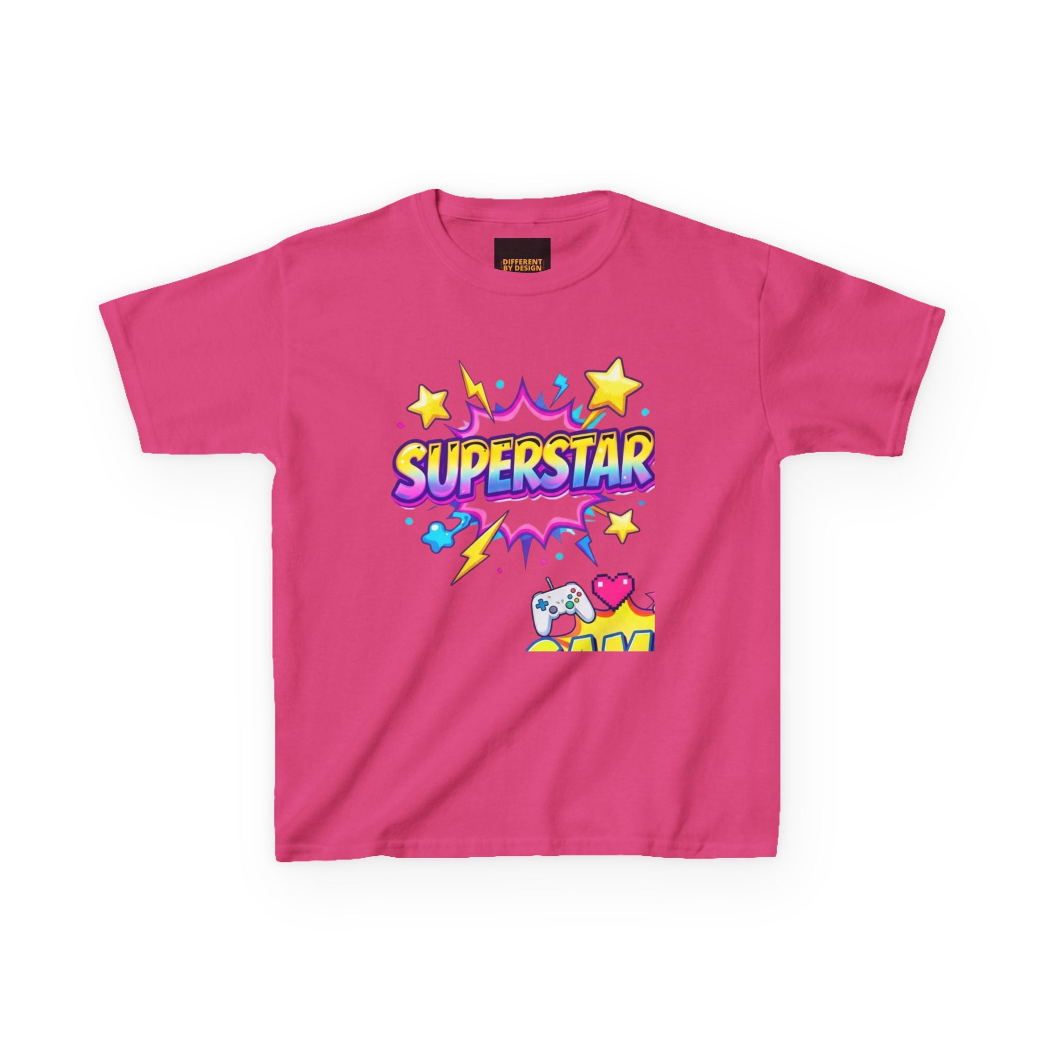 Kids 'Superstar' Graphic Tee — Colorful Stars & Cute Cat Design