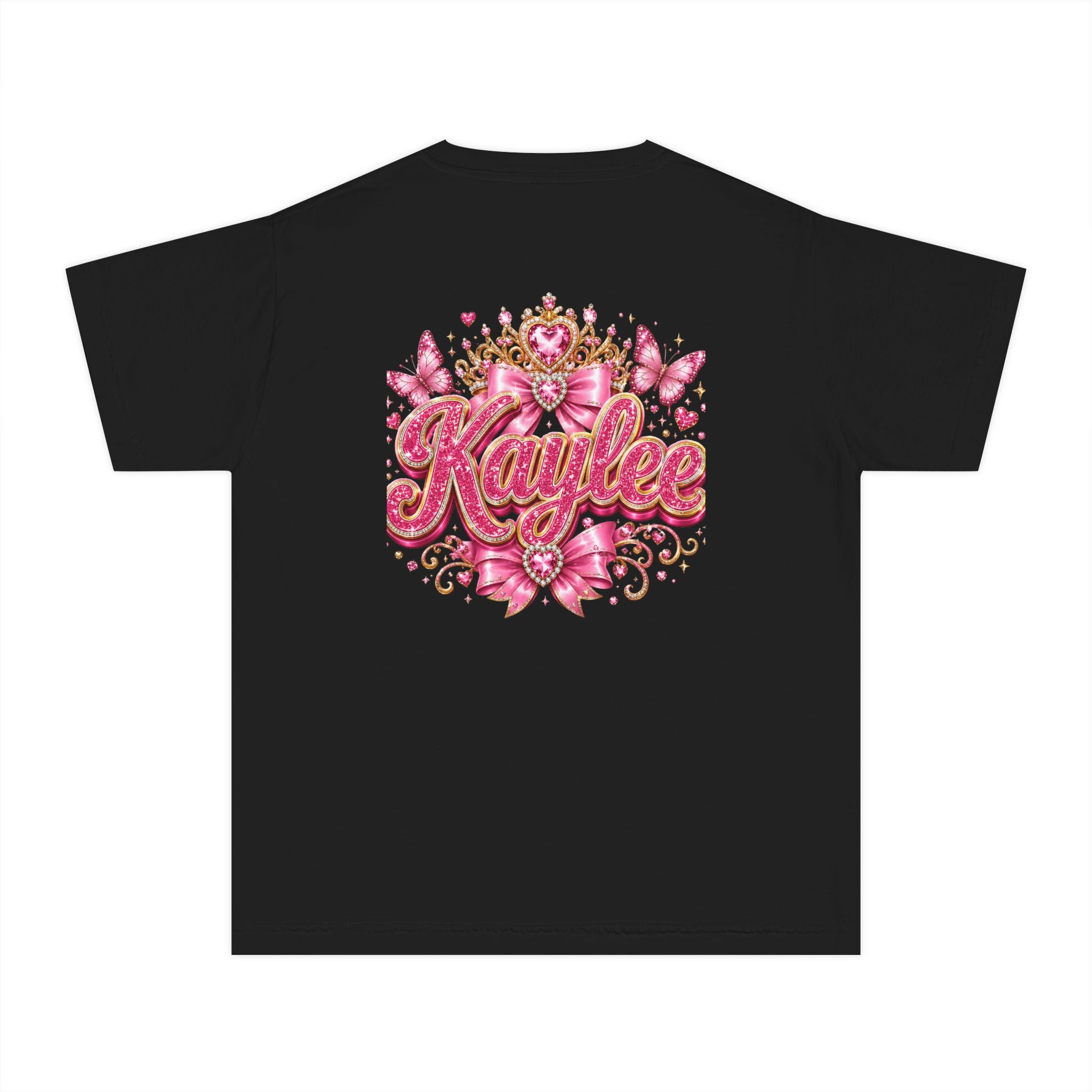 Personalized Princess Birthday Tee — "Kaylee" Glitter Pink 5th Birthday Shirt