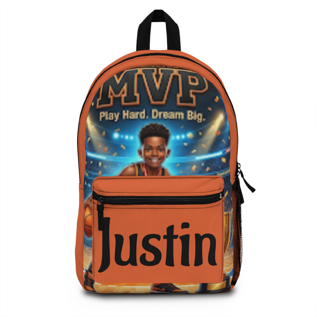 Personalized "MVP Play Hard, Dream Big" Basketball Backpack – Justin Name Sports Bag