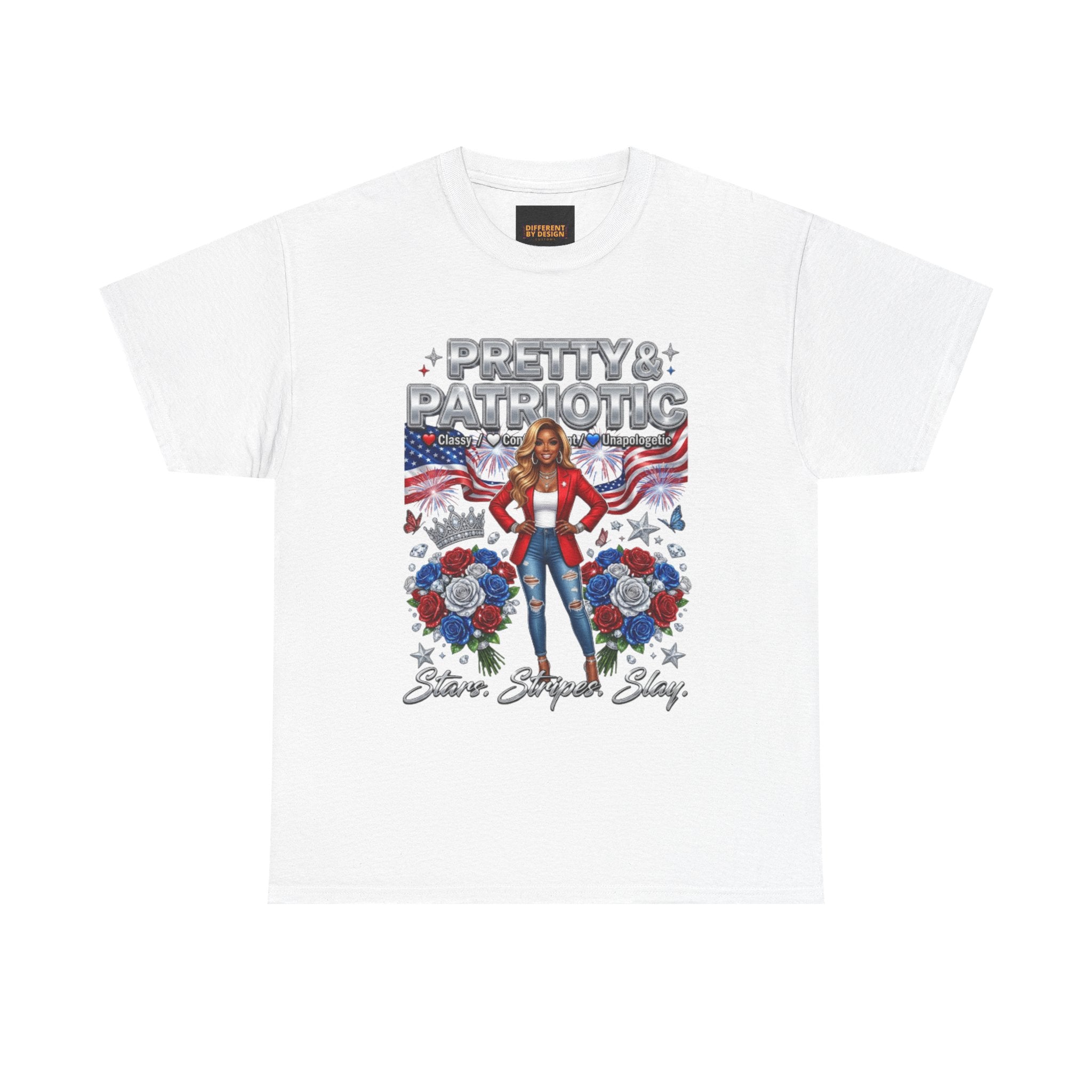 Pretty & Patriotic Tee — "Pretty & Patriotic" Graphic T-Shirt (Fourth of July, USA Pride)