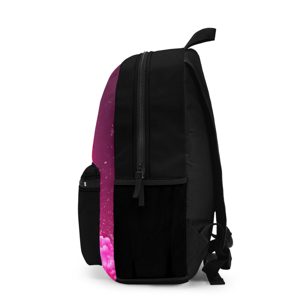 Pink Portrait Graphic Backpack — Fashionable Photo Print Bag