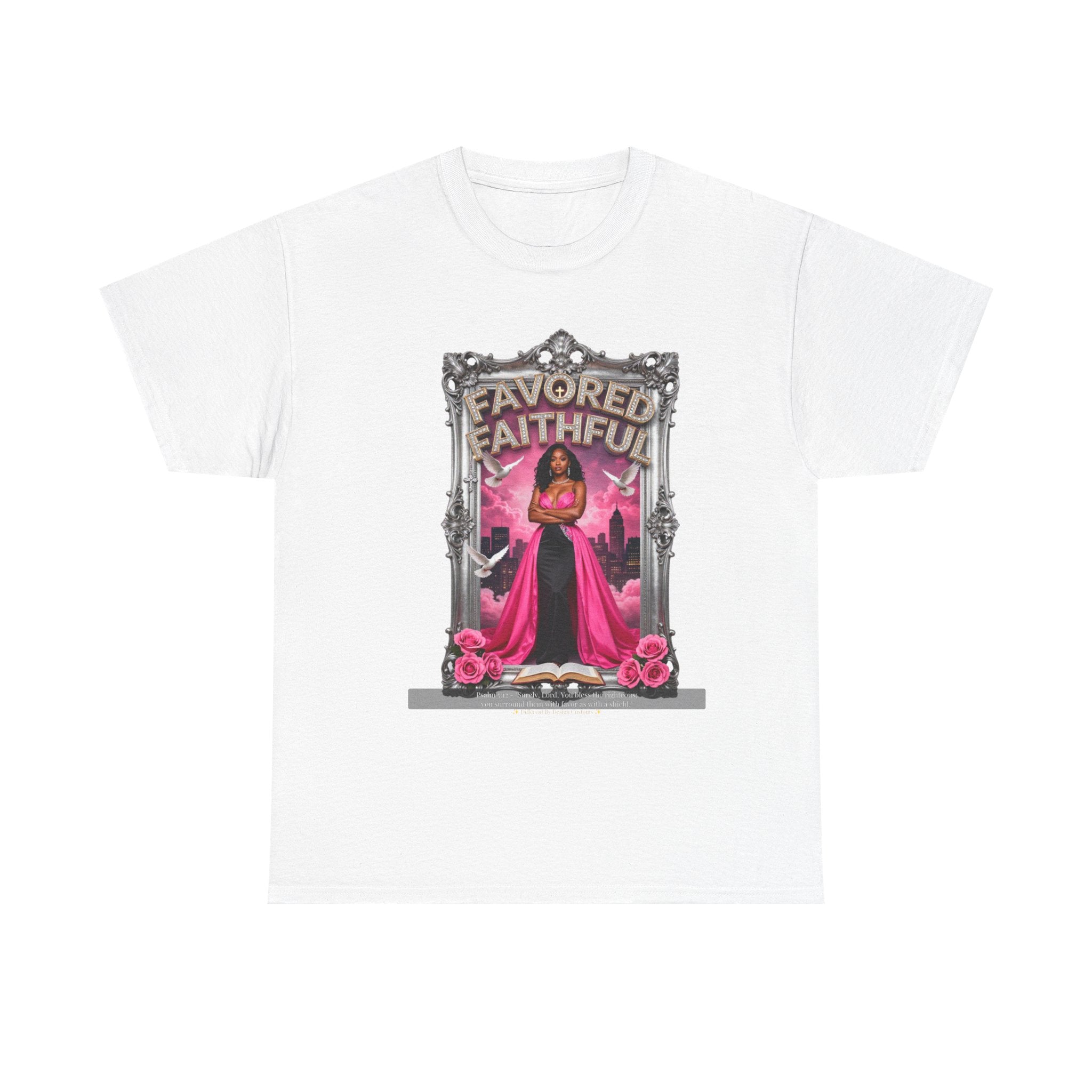 Favored & Faithful Graphic Tee — Pink Gothic Woman Illustration