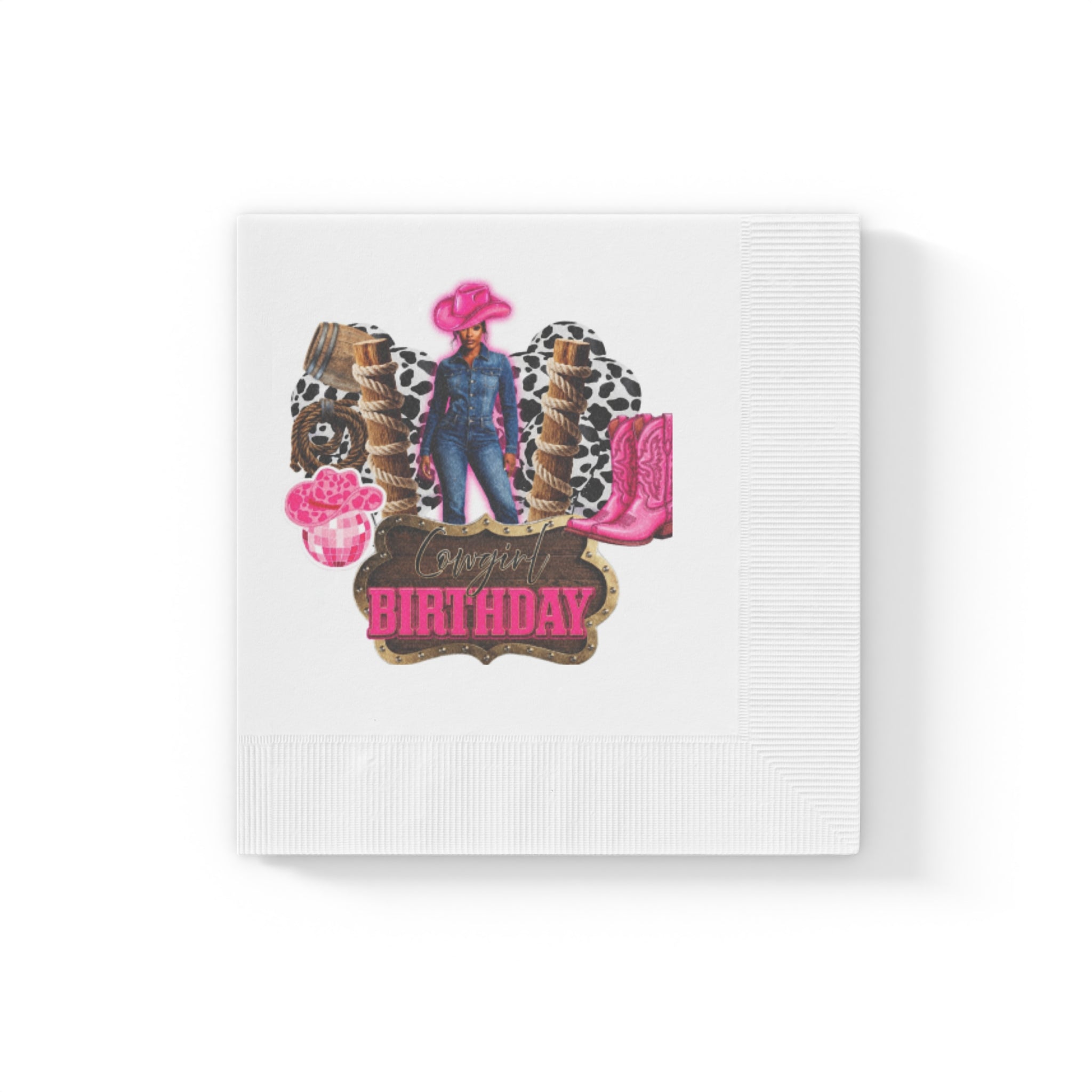 Cowgirl Birthday Napkins — Pink Cowboy Boots & Hat Party Napkins