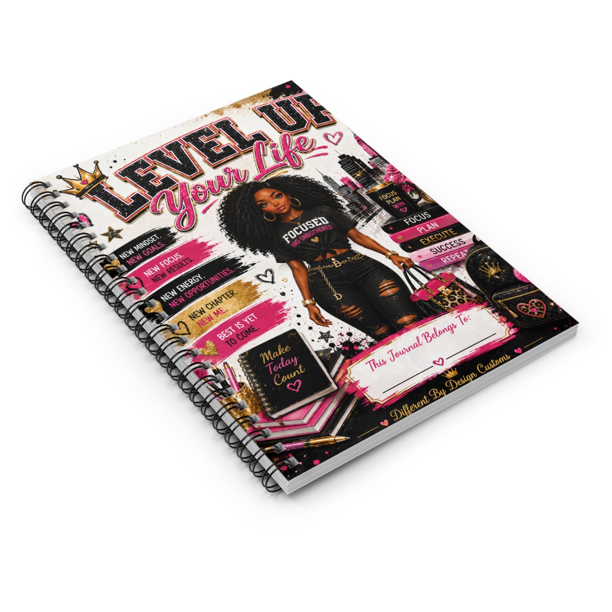 Level Up Your Life Spiral Notebook – Motivational Ruled Journal for Black Women