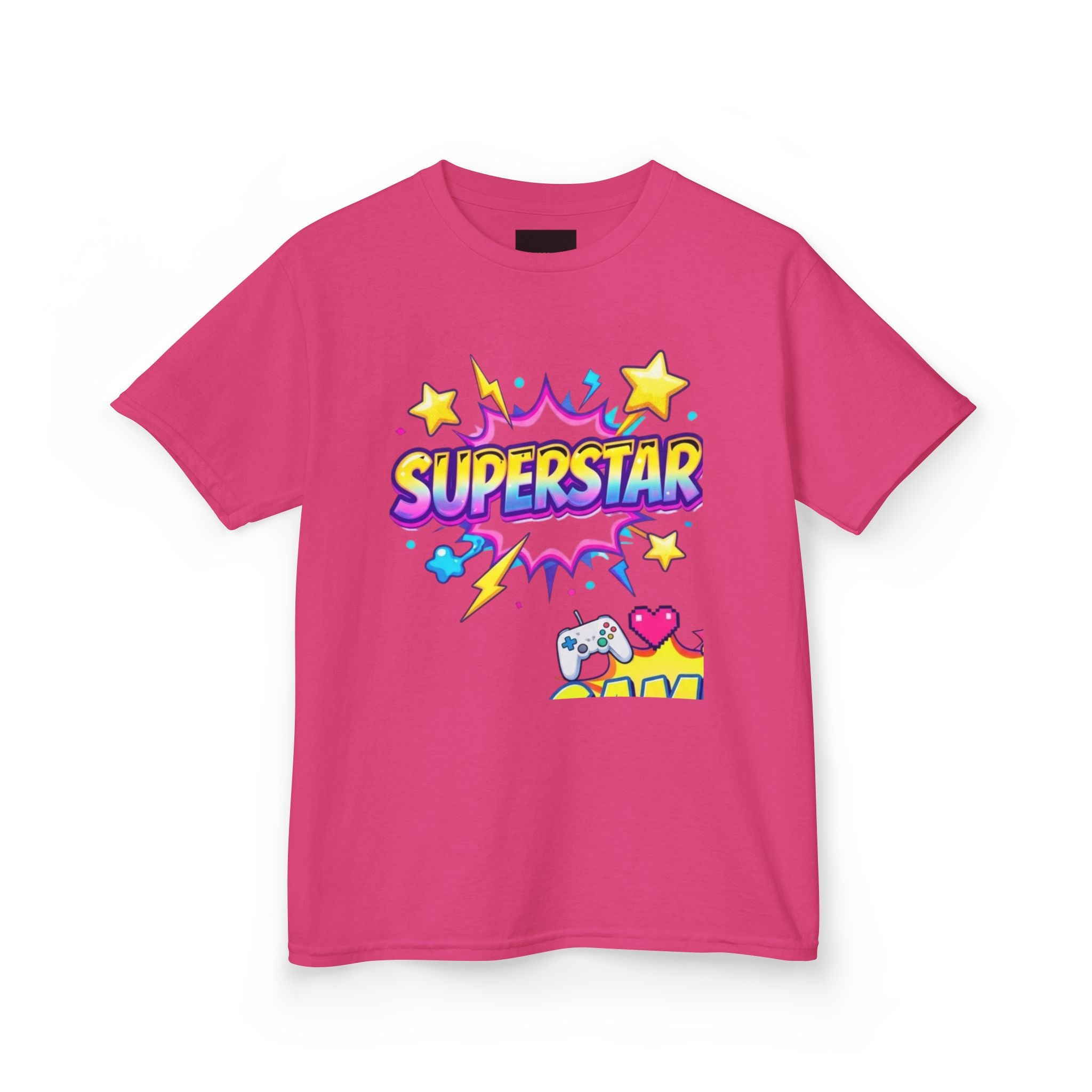 Kids 'Superstar' Graphic Tee — Colorful Stars & Cute Cat Design