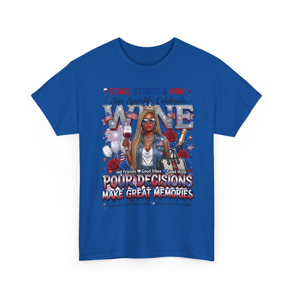 Fourth of July Wine Tee – "Stars, Stripes & Wine" Patriotic Graphic T-Shirt