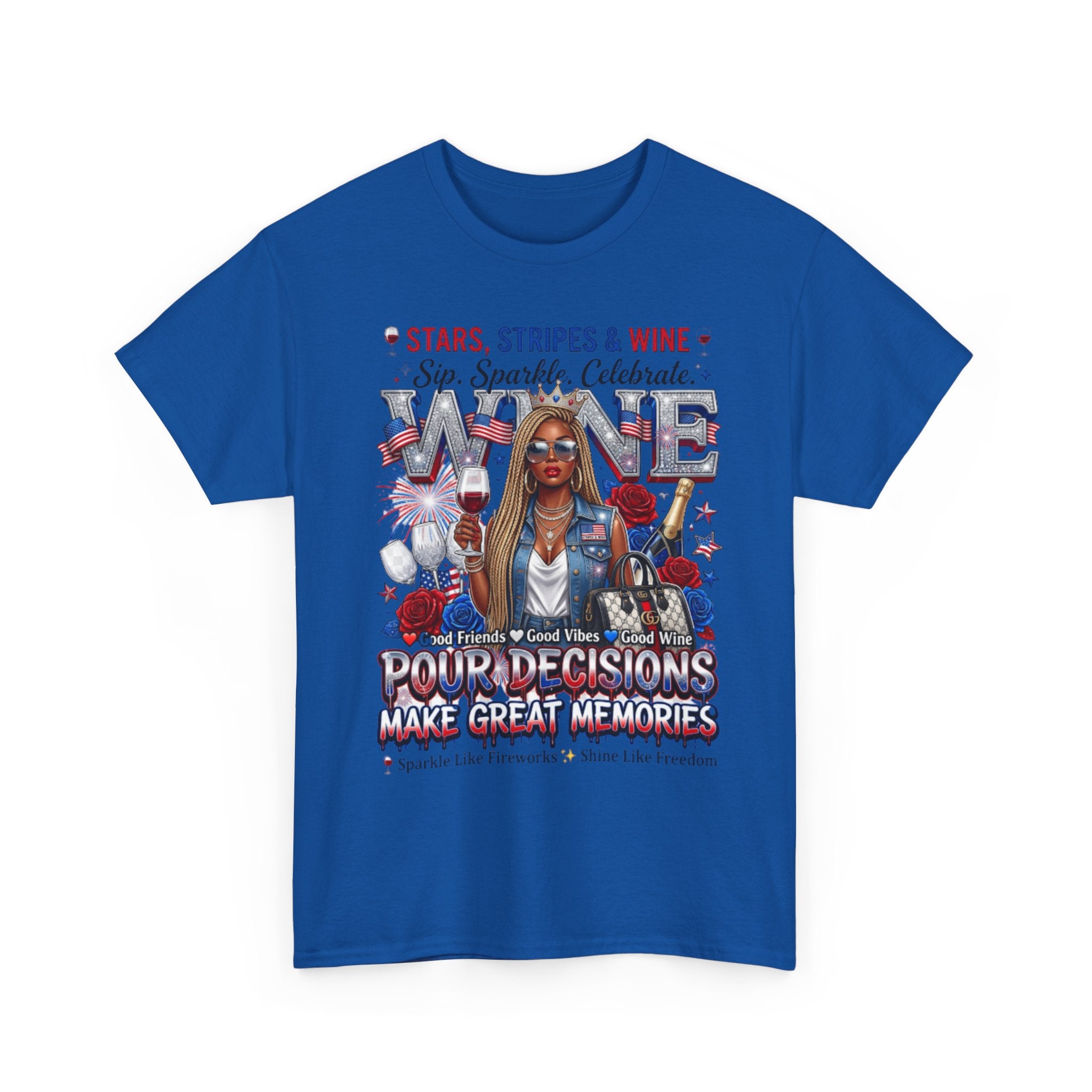 Fourth of July Wine Tee – "Stars, Stripes & Wine" Patriotic Graphic T-Shirt