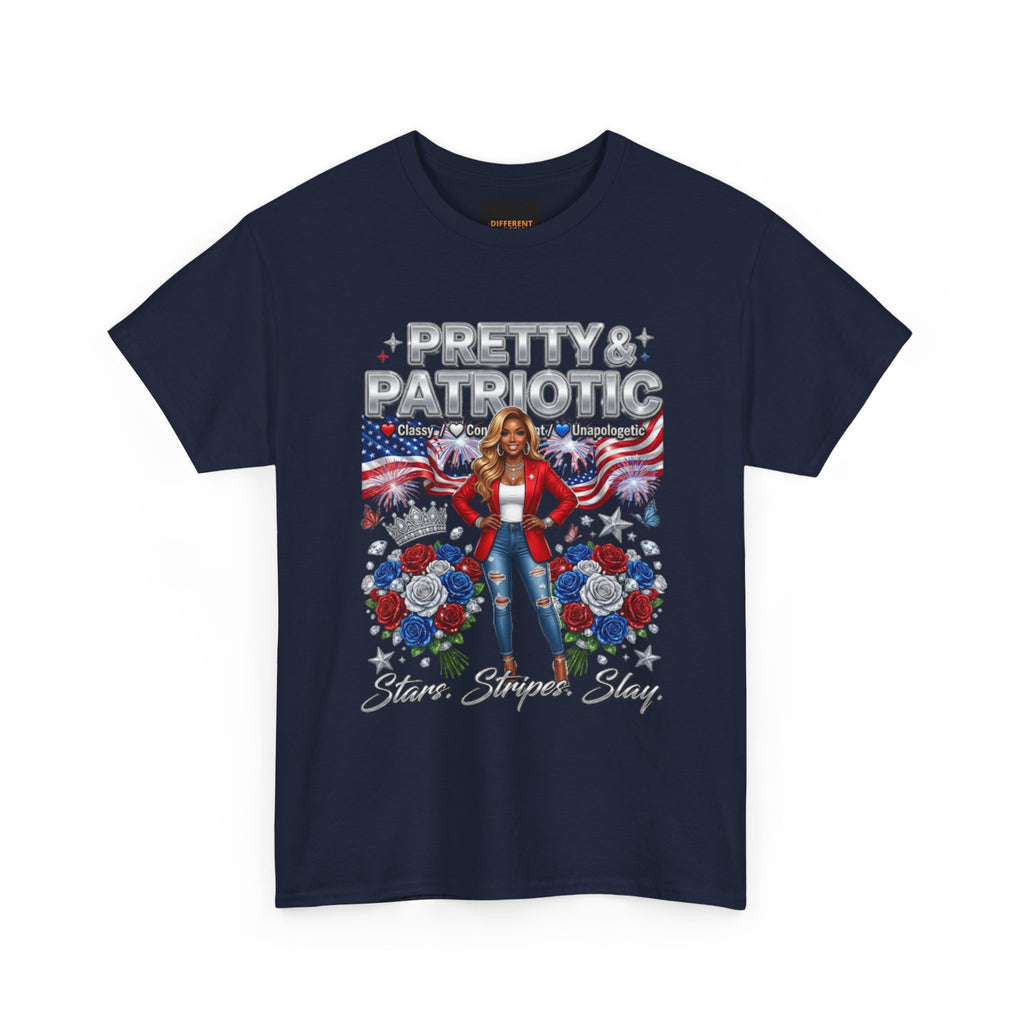 Pretty & Patriotic Tee – Red White Blue July 4th Graphic Shirt