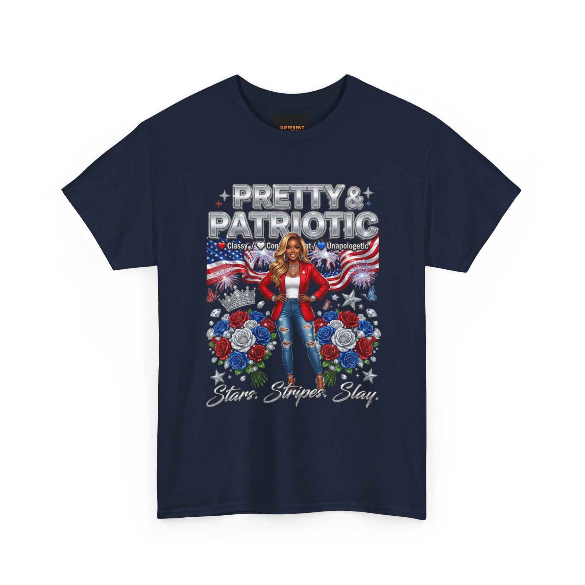 Pretty & Patriotic Tee – Red White Blue July 4th Graphic Shirt