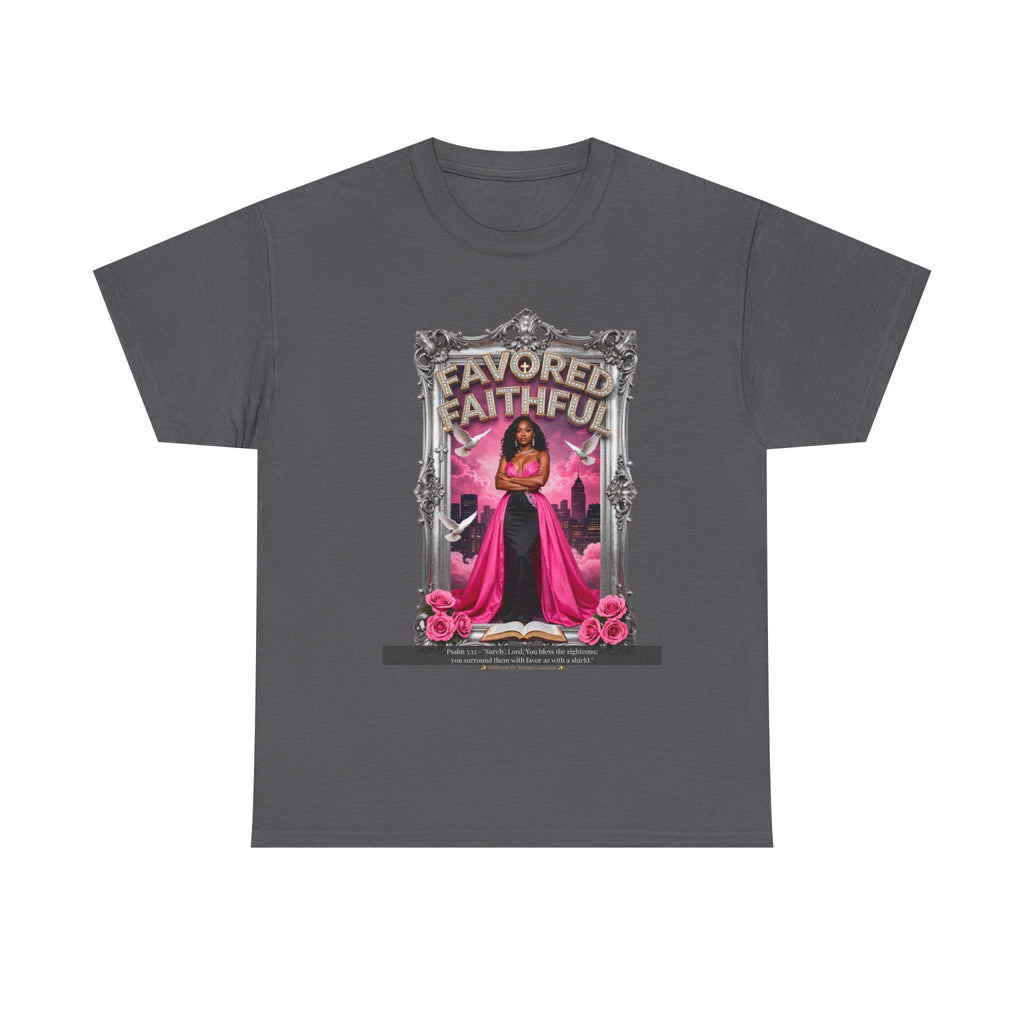 Favored & Faithful Graphic Tee — Pink Gothic Woman Illustration