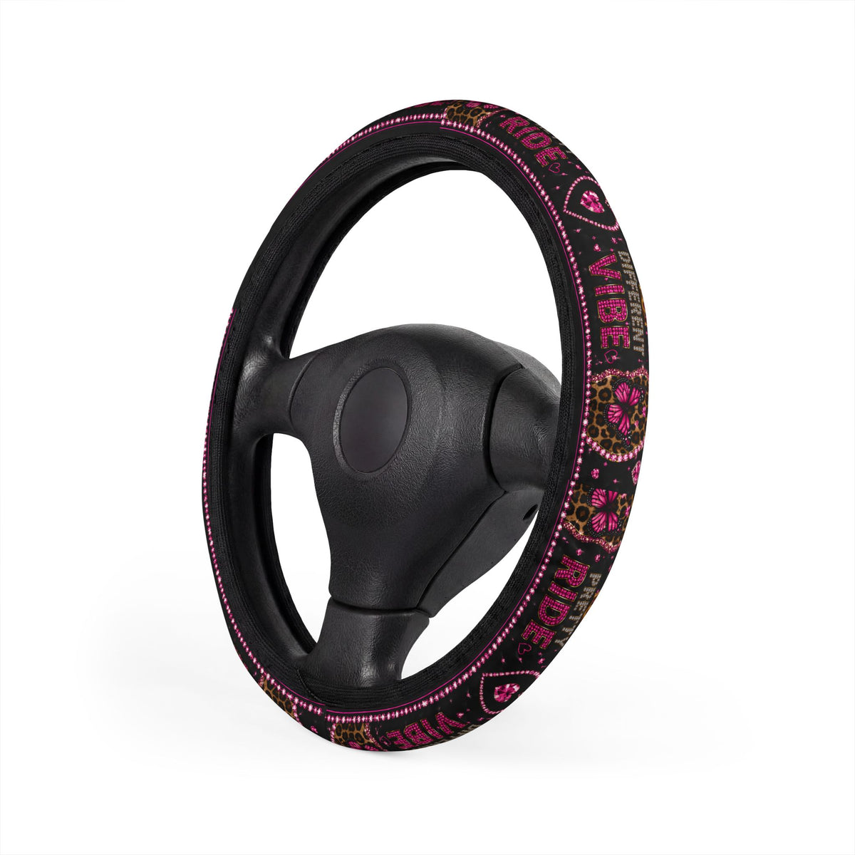 Pink Boho Pattern Steering Wheel Cover — 'Vibe' Decorative Car Accessory