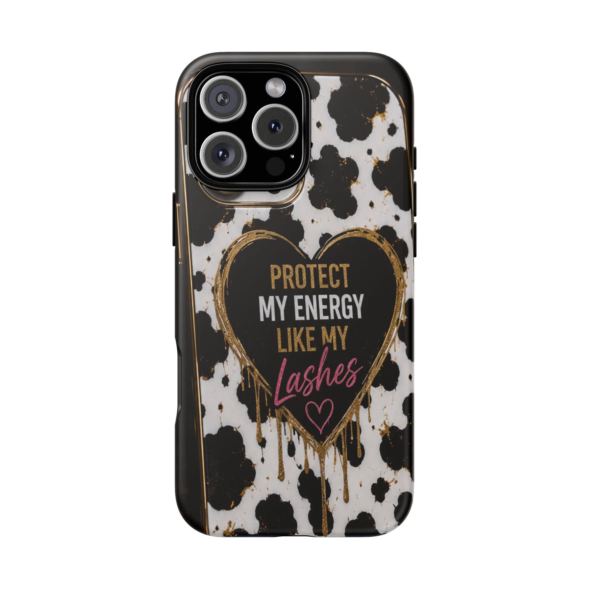Phone Case — “Protect My Energy Like My Lashes” Cow Print Protective Case