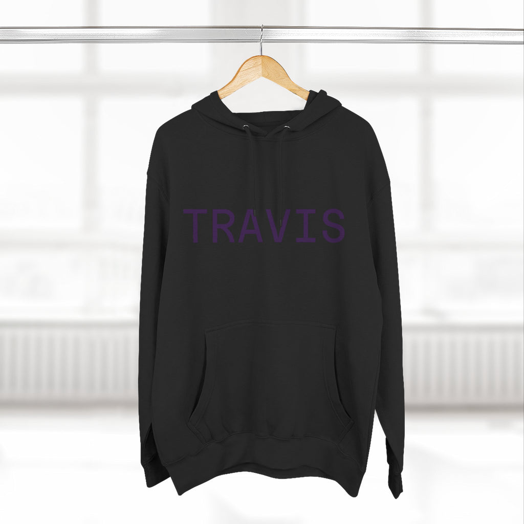 Three-Panel Fleece Hoodie — Personalized 'TRAVIS' & Royal Dad Graphic Pullover