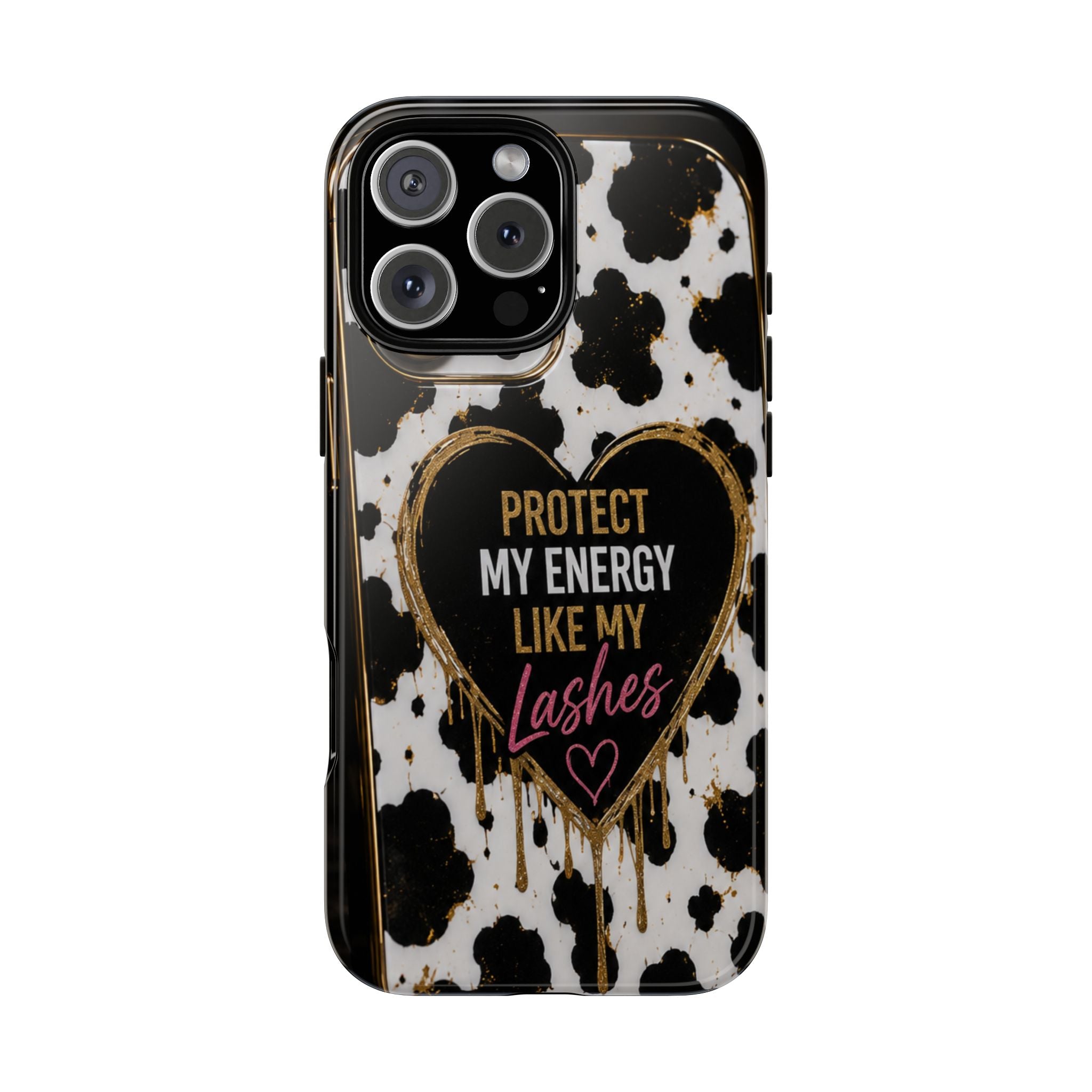 Phone Case — “Protect My Energy Like My Lashes” Cow Print Protective Case
