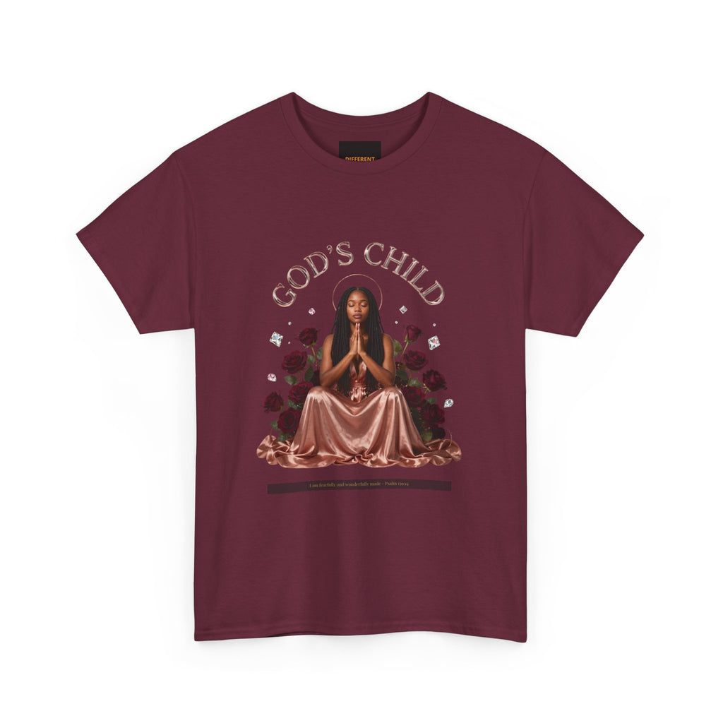God's Child Tee — Faith-Based Graphic Shirt with Praying Woman Design