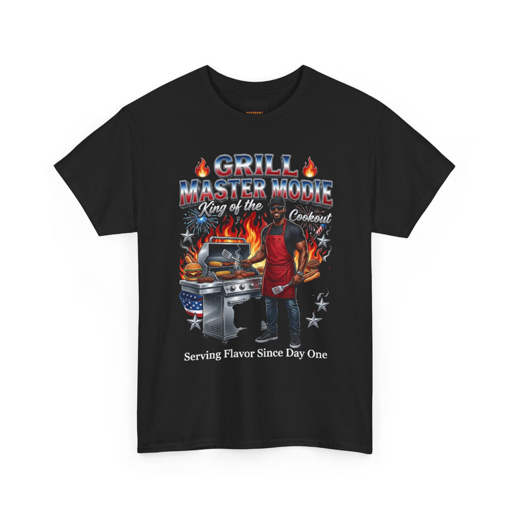 Grill Master Mode T‑Shirt — Funny BBQ Dad Tee with Flames & Grill