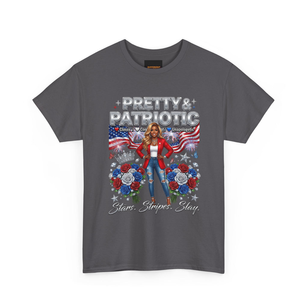 Pretty & Patriotic Tee – Red White Blue July 4th Graphic Shirt
