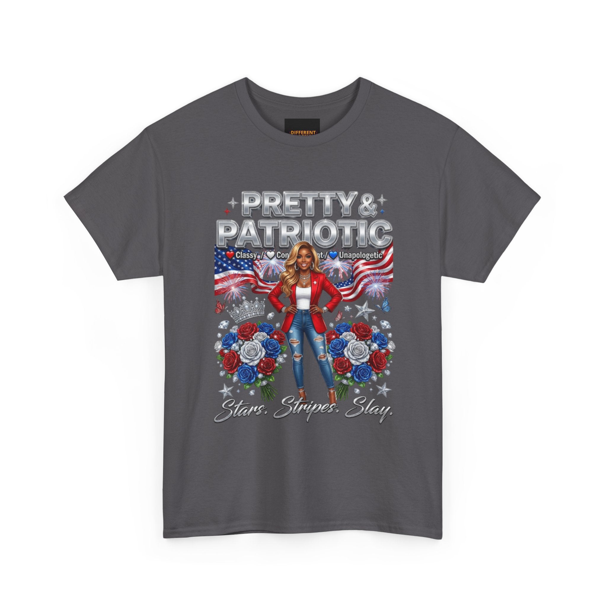 Pretty & Patriotic Tee – Red White Blue July 4th Graphic Shirt