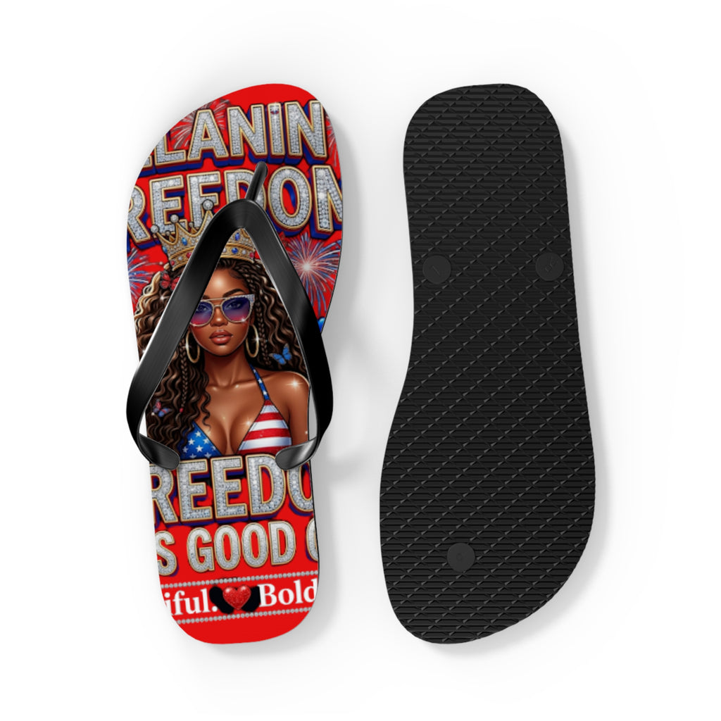 Melanin & Freedom Flip Flops — Patriotic Bold Beach Sandals