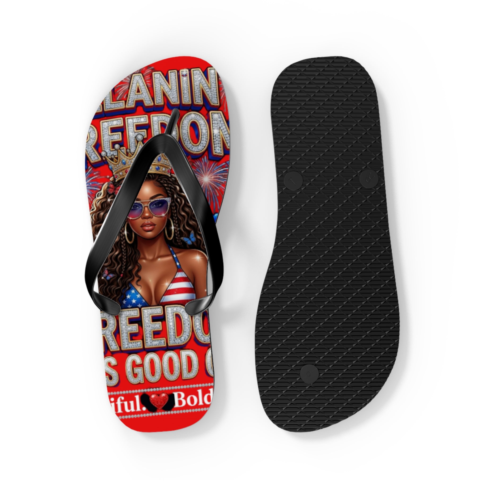 Melanin & Freedom Flip Flops — Patriotic Bold Beach Sandals