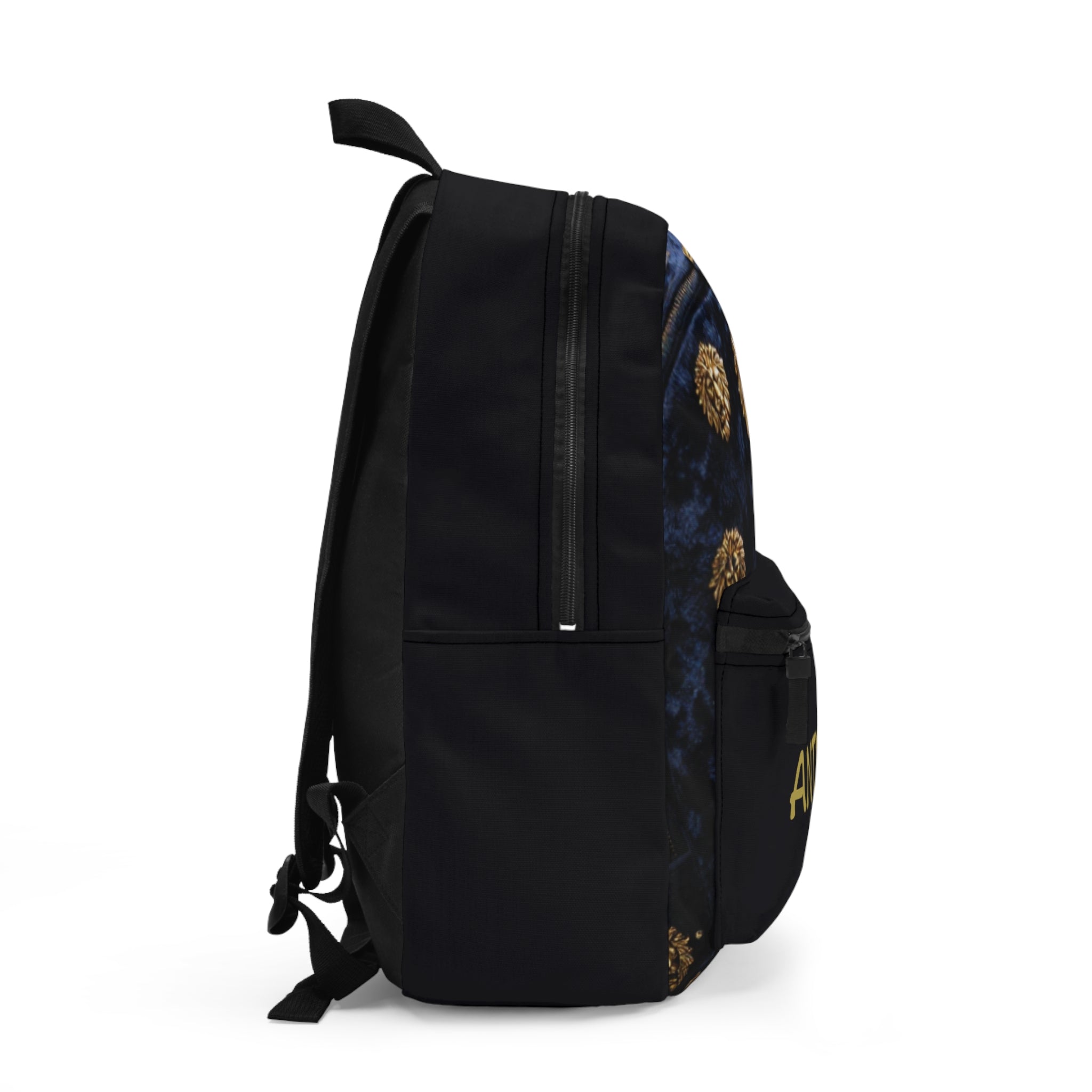 Personalized Gold Lion Emblem Backpack – Custom Name Antonio