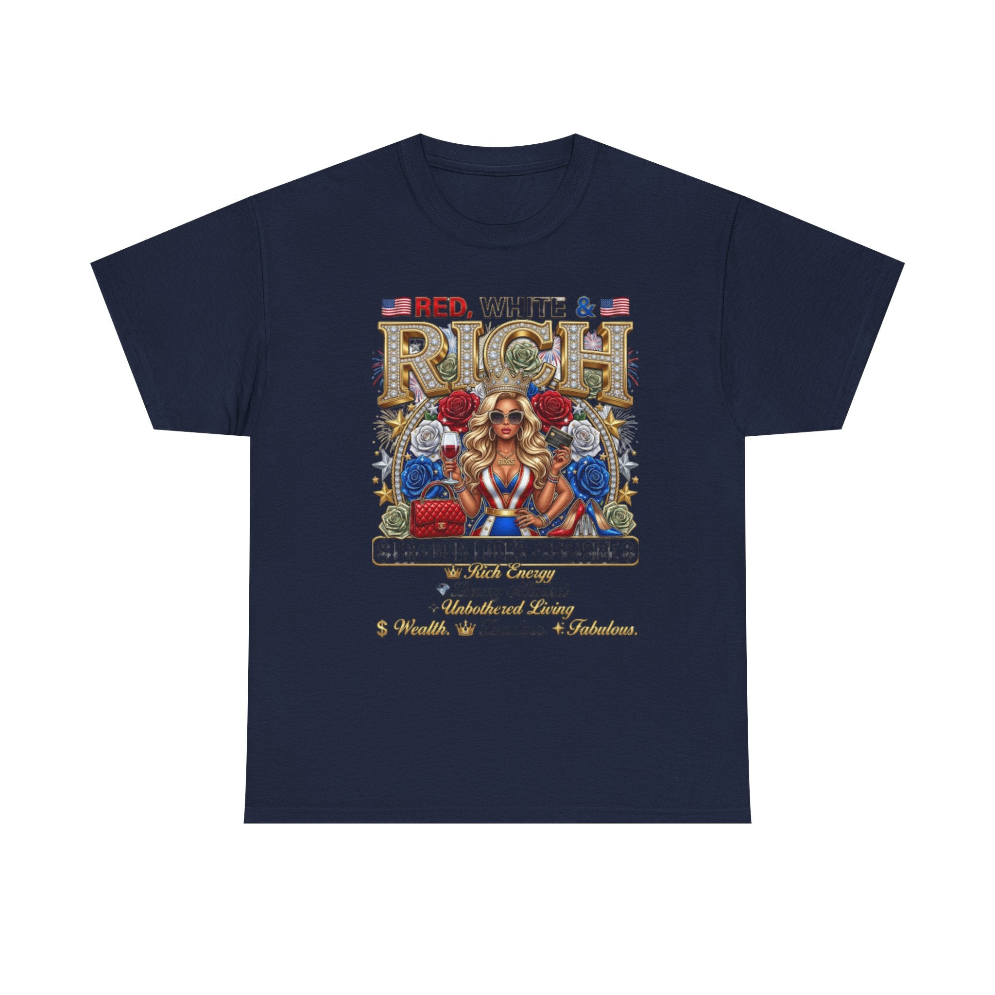 Red, White & Rich Graphic T-Shirt — Patriotic Vintage Pinup Tee