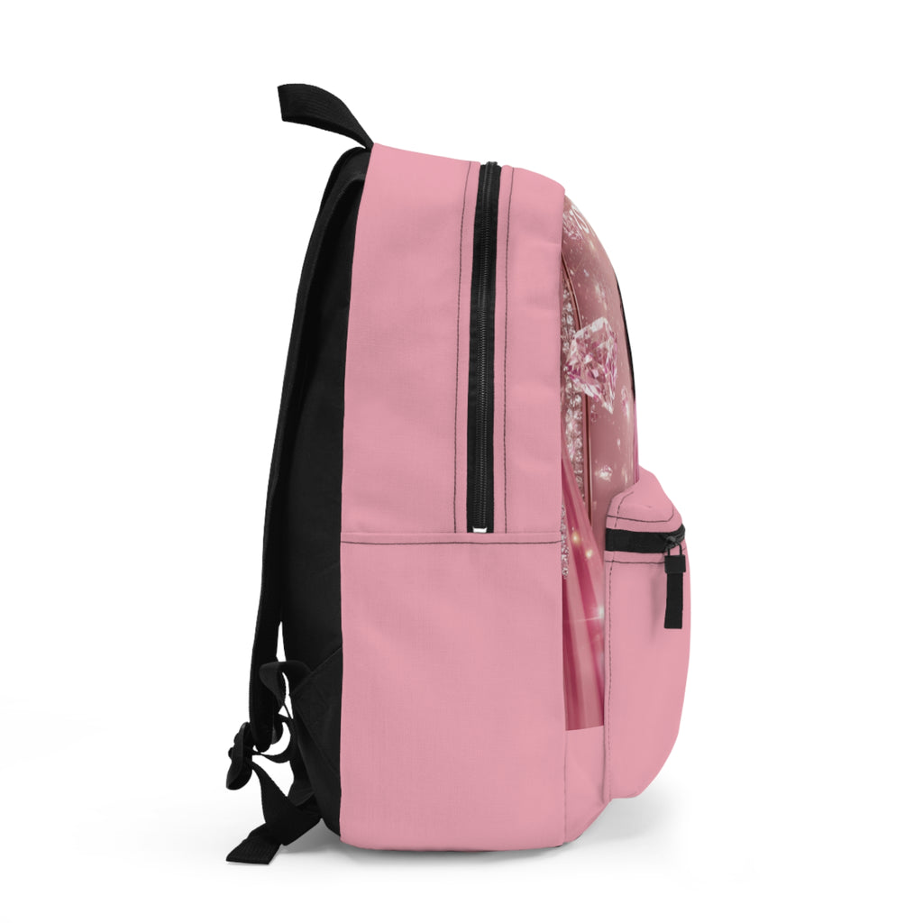 First Day Glam Pink Backpack — Sparkle School Bag with Doll Portrait