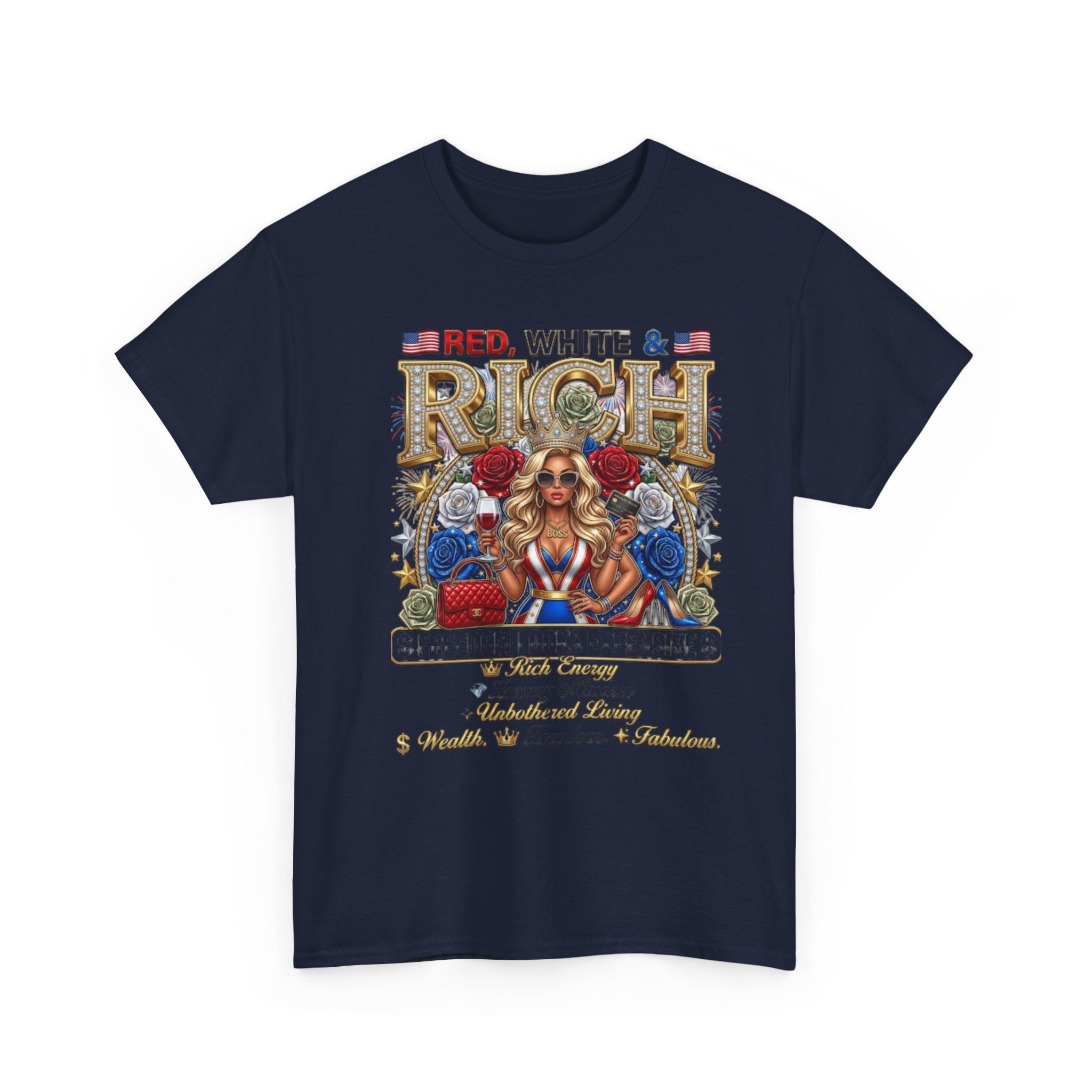 Red, White & Rich Graphic T-Shirt — Patriotic Vintage Pinup Tee