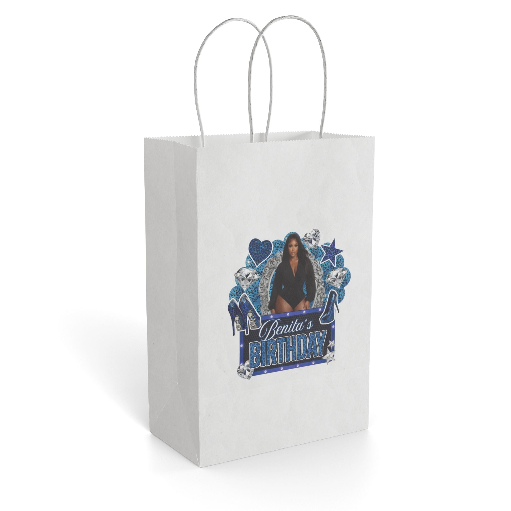 Paper Gift Bag - Personalized Blue Photo Party Favor Bag (Custom Name)