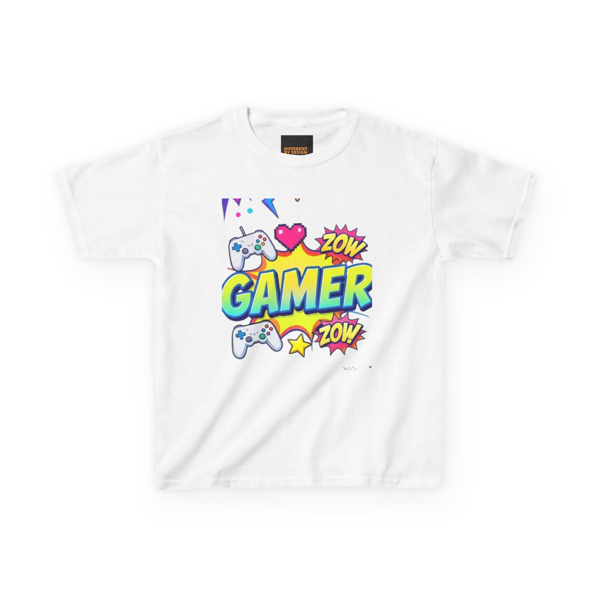 Kids Gamer T‑Shirt — Colorful 'Gamer' Graphic Tee with Controllers