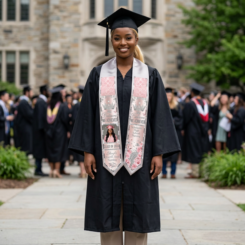 Graduation Stole — Satin-Poly Honor Stole (Custom Photo/Name Option)
