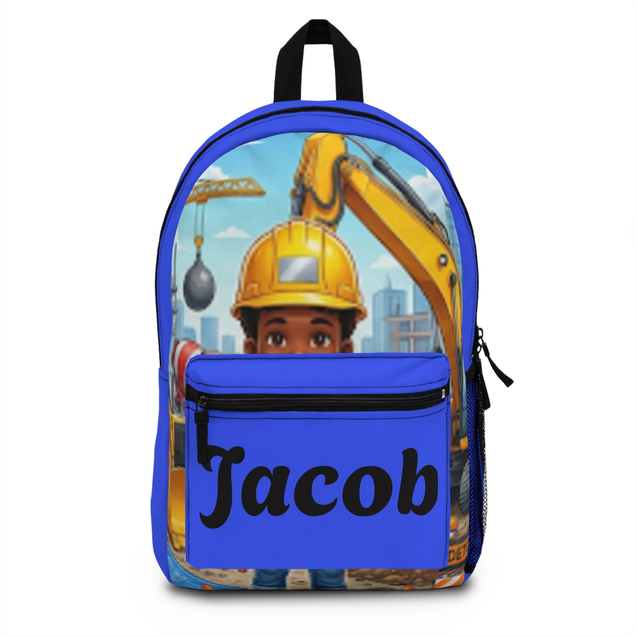 Personalized Kids Construction Backpack – "Jacob" Name School Bag with Excavator Design