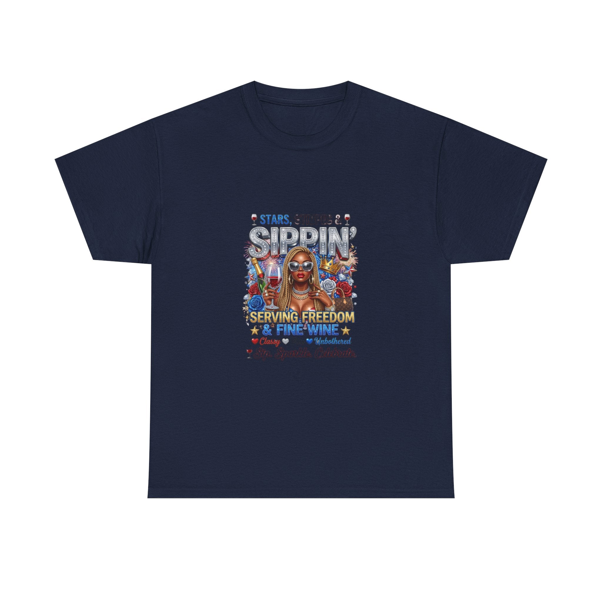 T-Shirt — “Stars, Stripes & Sippin’” Patriotic Serving Freedom Tee