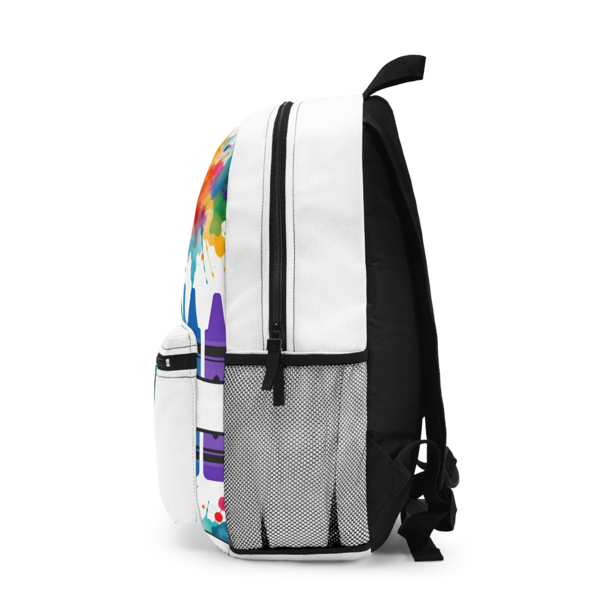 Personalized Color Crayon Backpack — Kids School Bag with ABC & Watercolor Splash (Custom Name)