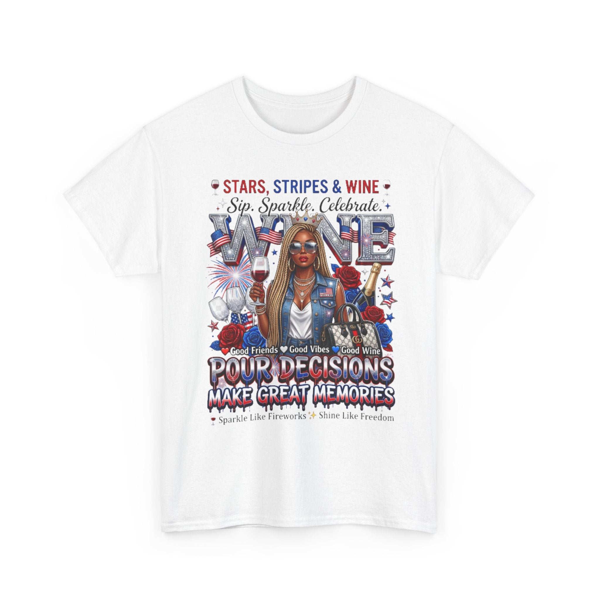 Fourth of July Wine Tee – "Stars, Stripes & Wine" Patriotic Graphic T-Shirt