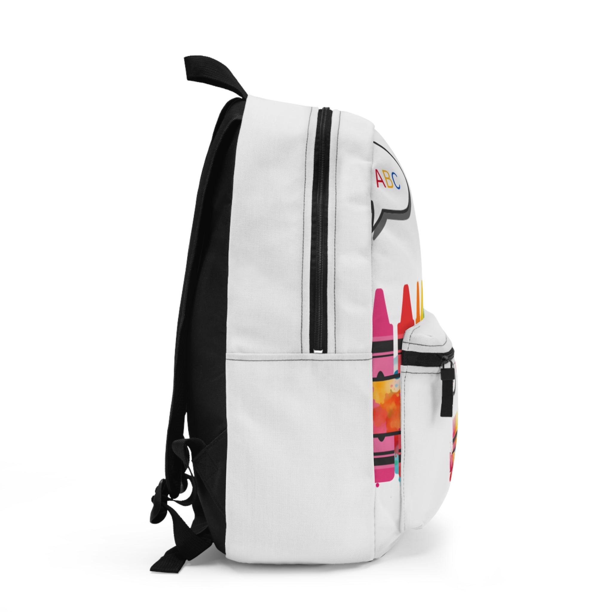 Personalized Color Crayon Backpack — Kids School Bag with ABC & Watercolor Splash (Custom Name)