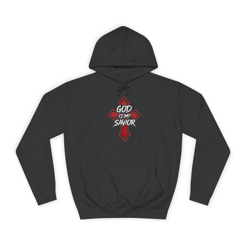 College Cross Hoodie — Minimal Red Emblem Campus Sweatshirt