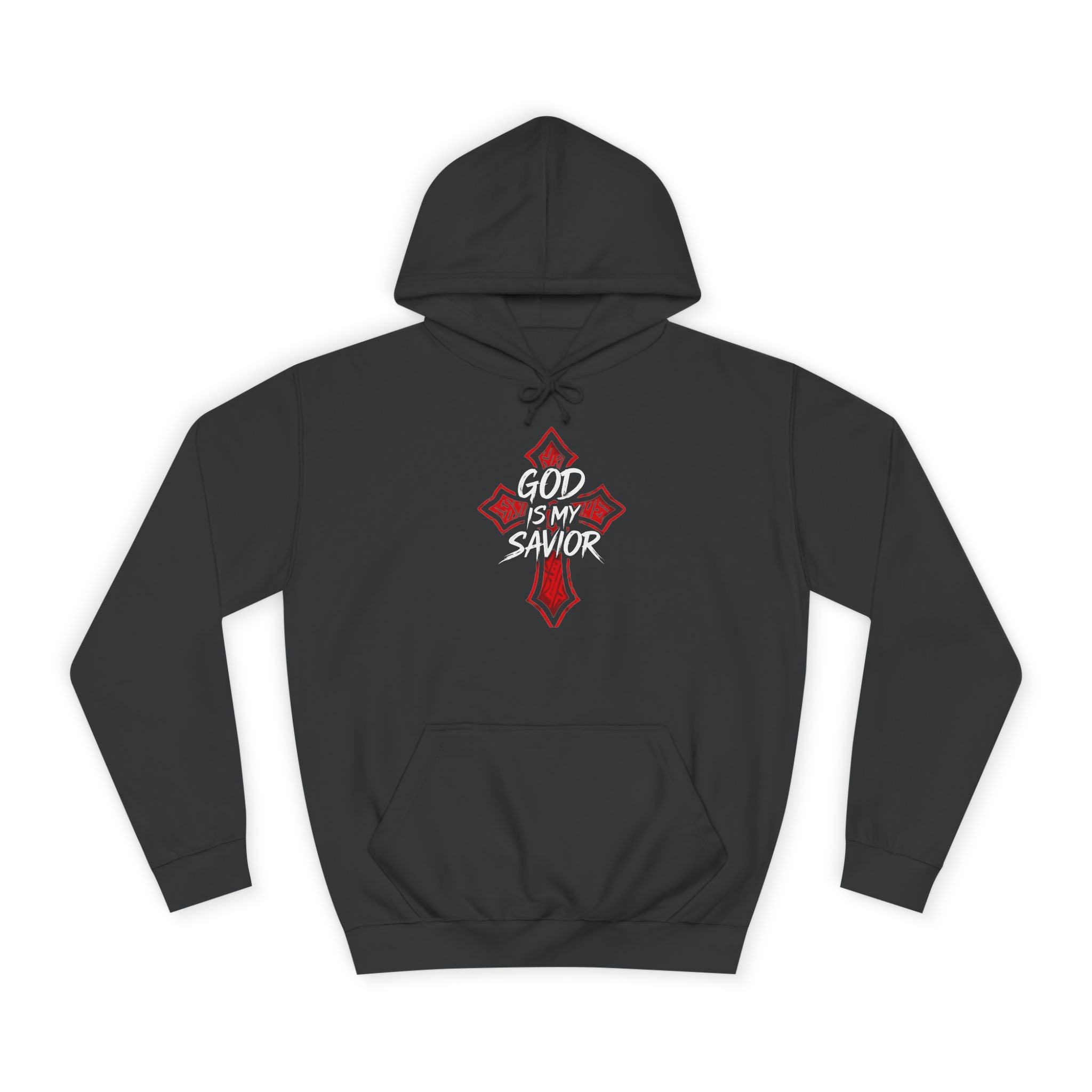 College Cross Hoodie — Minimal Red Emblem Campus Sweatshirt